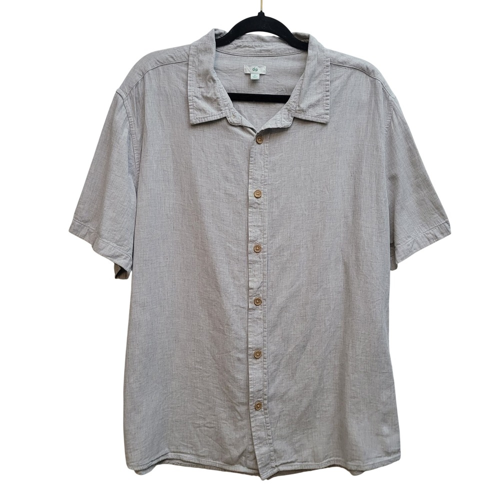 Dip Mens XL Short Sleeve Button Down Shirt Gray Rayon‎ Cotton Textured